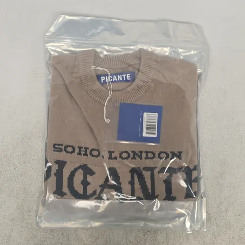 BAGGED PICANTE HEADLINE KNIT SWEATER IN TAUPE SIZE LARGE