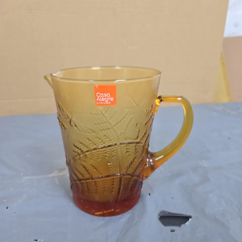 CASA ALEGRE AMBER GLASS PITCHER WITH PATTERN