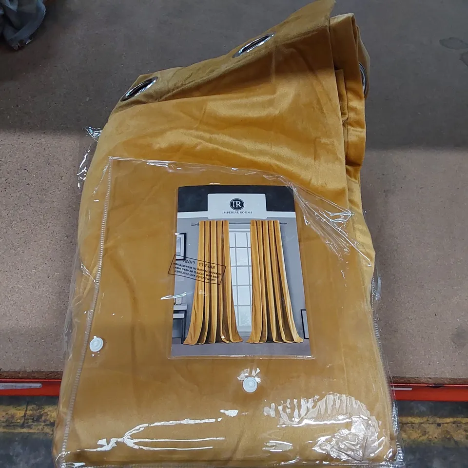 BAGGED HEAVY VELVET EYELET SHEER READY MADE WINDOW CURTAINS IN OCHRE - 168 X 183CM (1 ITEM)