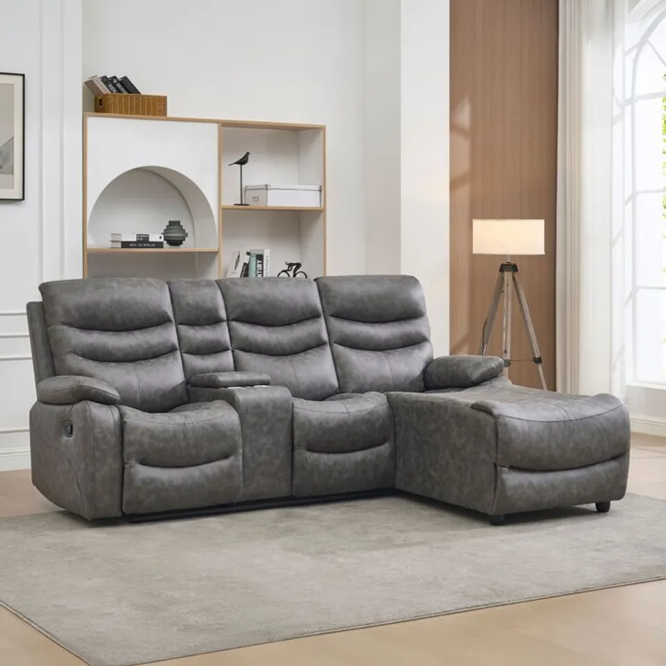 BOXED AVON RIGHT SIDE CHAISE FABRIC RECLINER SOFA - CHARCOAL (2 BOXES)