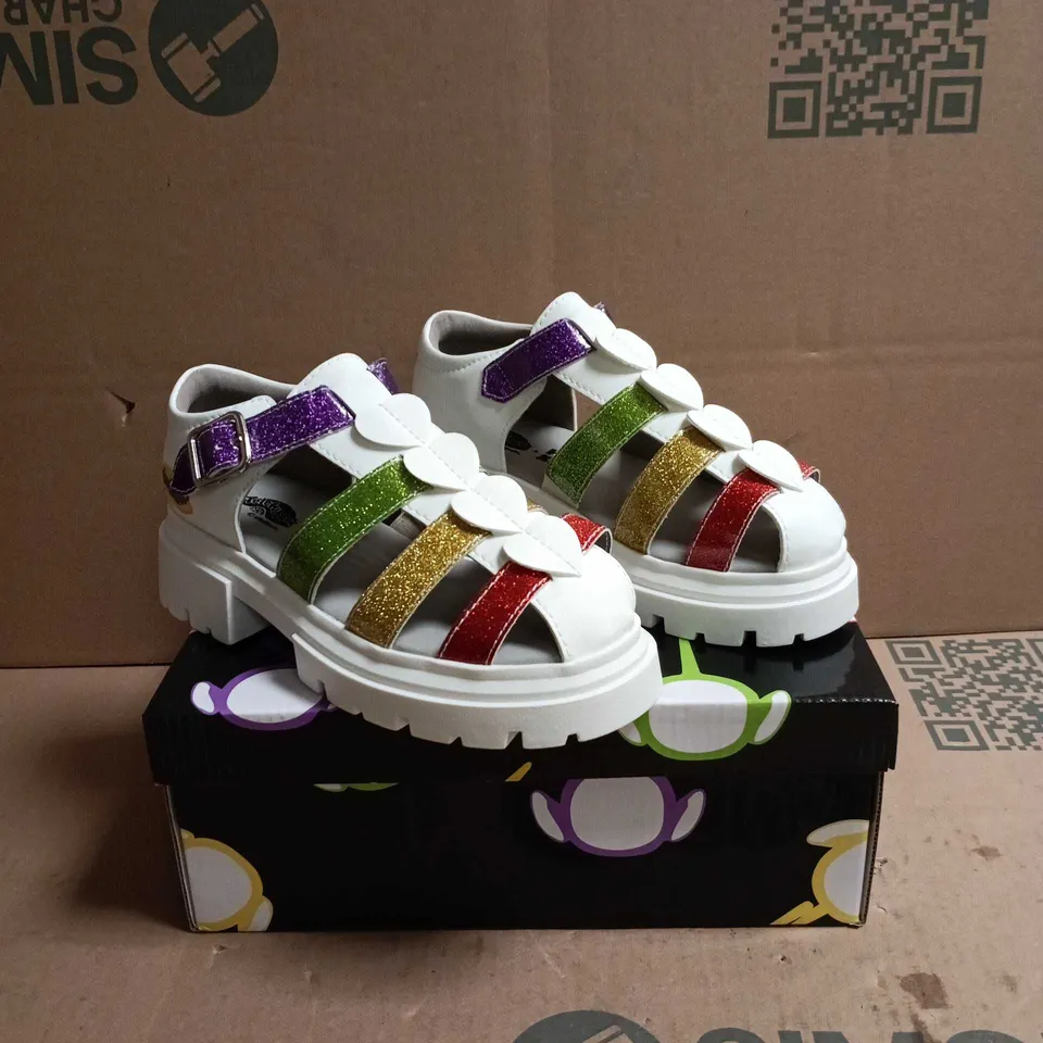 KOI KIDZ TELETUBBIES GLITTER TRUMPETS SANDALS WHITE MULTI SIZE 13