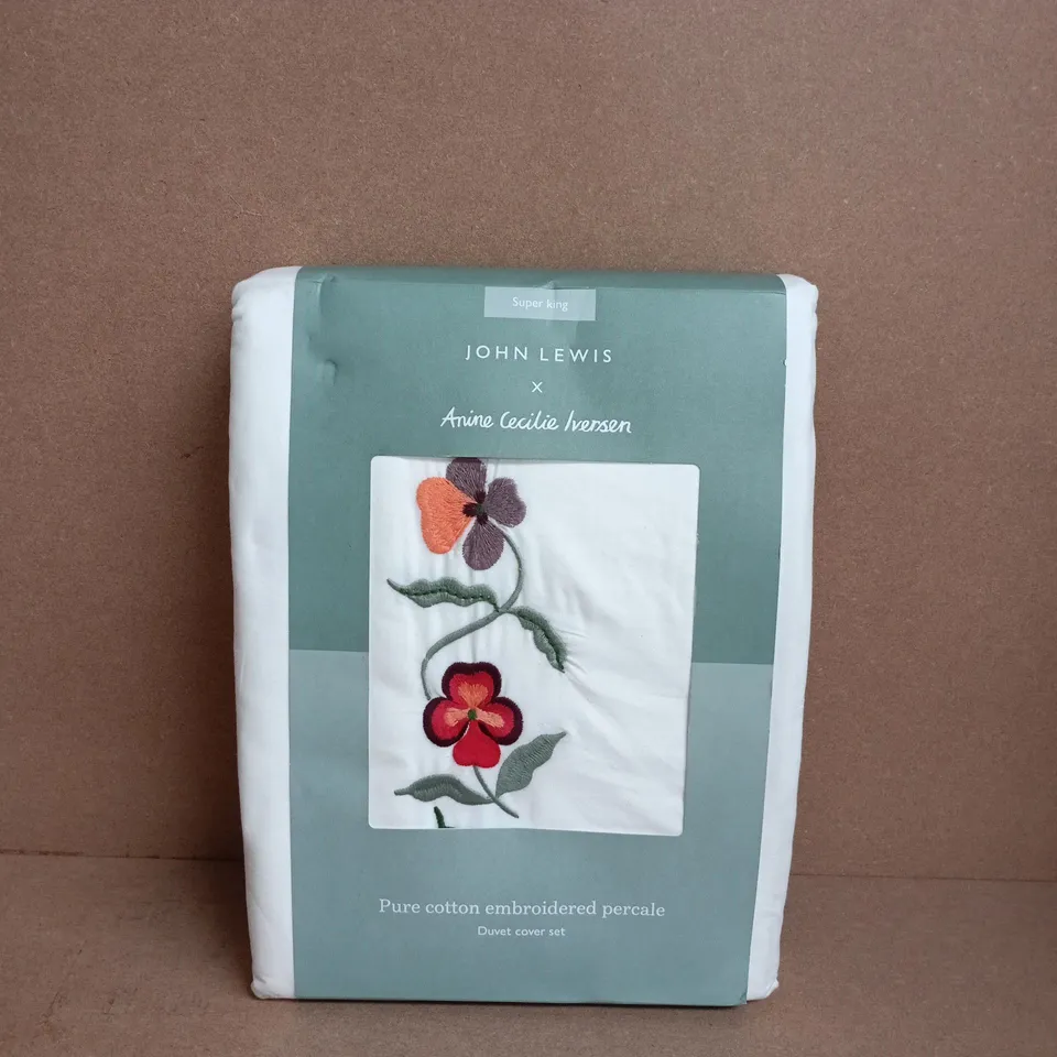 JOHN LEWIS PURE COTTON EMBROIDERED PERCALE DUVET COVER SET