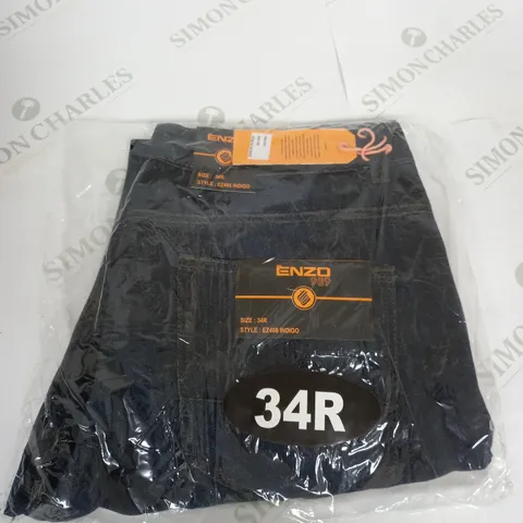 BAGGED ENZO INDIGO DENIM JEANS SIZE 34R