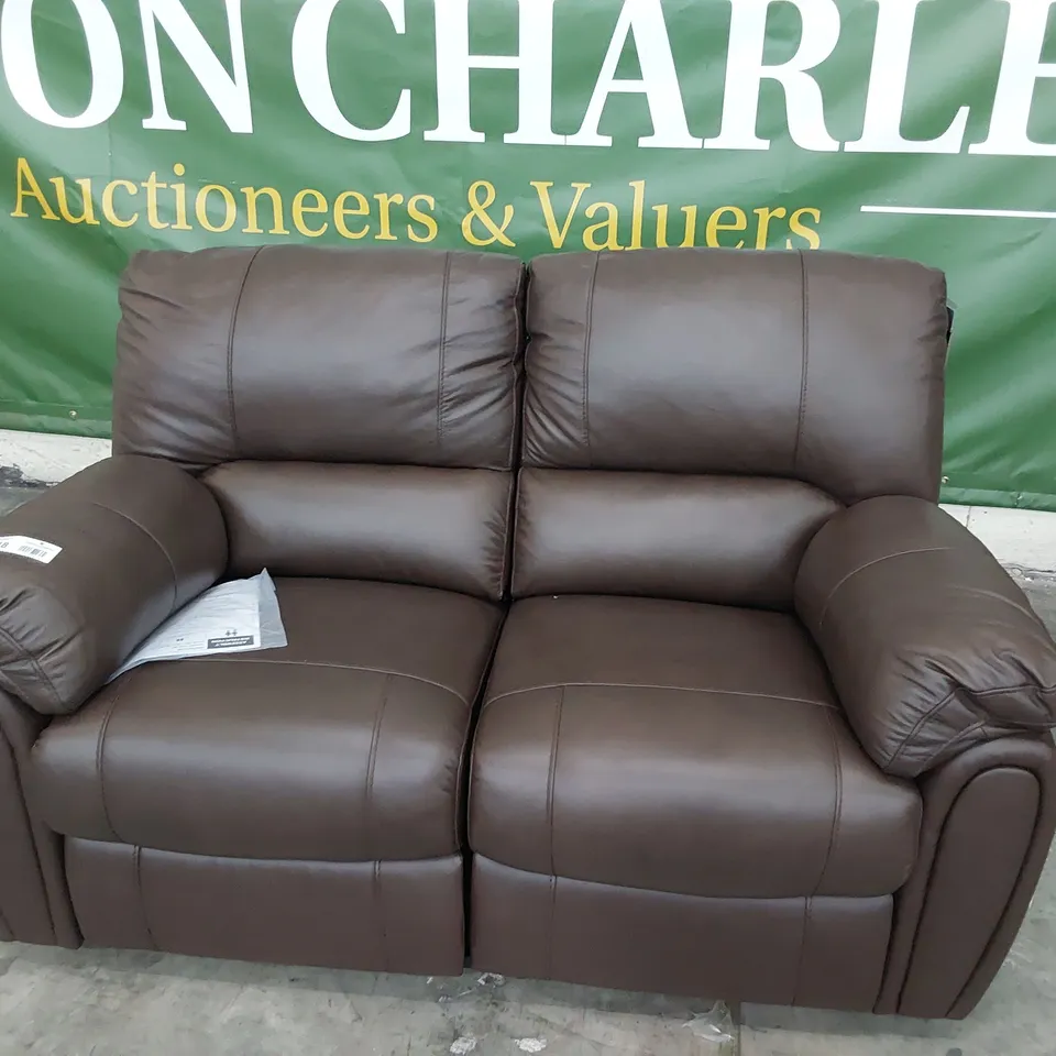 DESIGNER POWER RECLINING TWO SEATER SOFA BROWN LEATHER