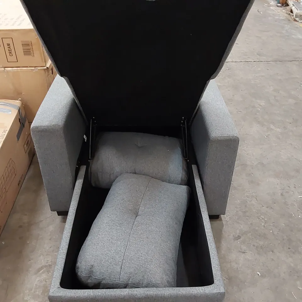 GREY FABRIC 1-SEATER LOUNGE CHAIR WITH STORAGE (1 ITEM)