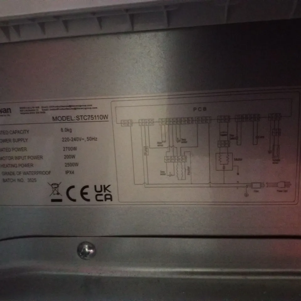 SWAN STC75110W 8KG LOAD CONDENSER TUMBLE DRYER