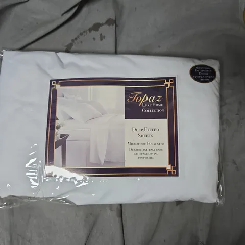 TOPAZ LUX HOME COLLECTION DEEP FITTED SHEETS – WHITE, MICROFIBER POLYESTER, BOX OF APPROXIMATELY 10