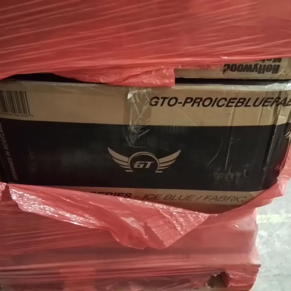PALLET OF ASSORTED ITEMS TO INCLUDE: CANON WIRELESS PRINTER, HOLLYWOOD MAKEUP MIRROR, GAMING CHAIR, STORAGE DRAWERS, PAPER SHREDDER ECT