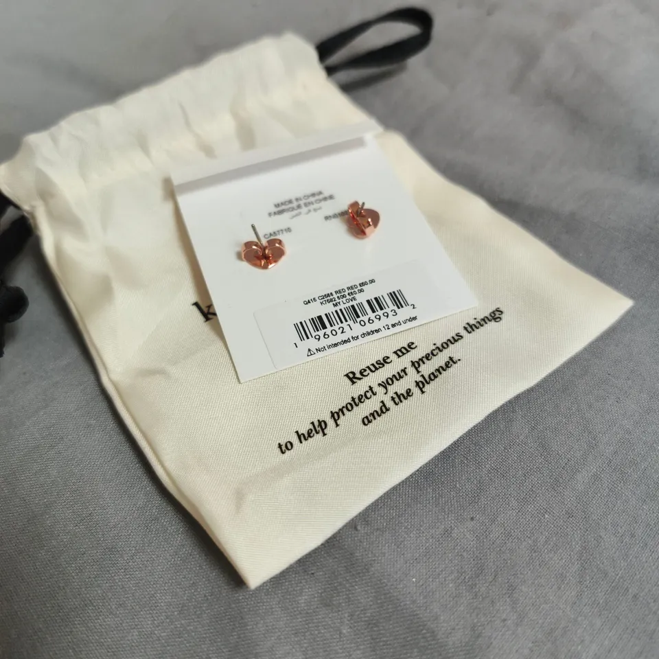 KATE SPADE NEW YORK ROSE GOLD HEART-SHAPED RED STUD EARRINGS WITH CUBIC ZIRCONIA