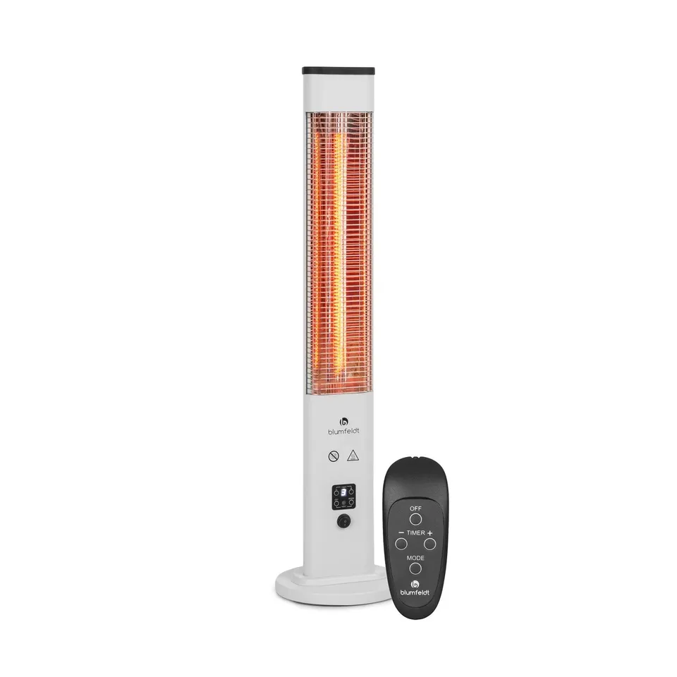 BOXED BLUMFELDT PATIO HEATER RADIANT INDOOR OUTDOOR TIMER 1200 W 3 HEATING LEVELS REMOTE WHITE
