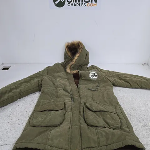 Z & I OLIVE GREEN MILITARY-STYLE PARKA WITH FUR-TRIMMED HOOD β UK SIZE XL (EU XL / USA XL)