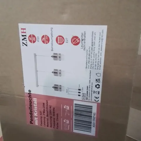 BOXED MOMEYER 3 LIGHT GLASS CRYSTAL PENDANT