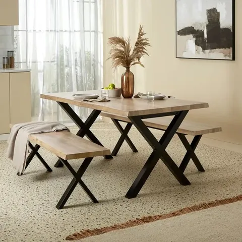 BOXED DUNELM EZRA DINING BENCH SET - LIGHT WOOD EFFECT (2 BOXES)