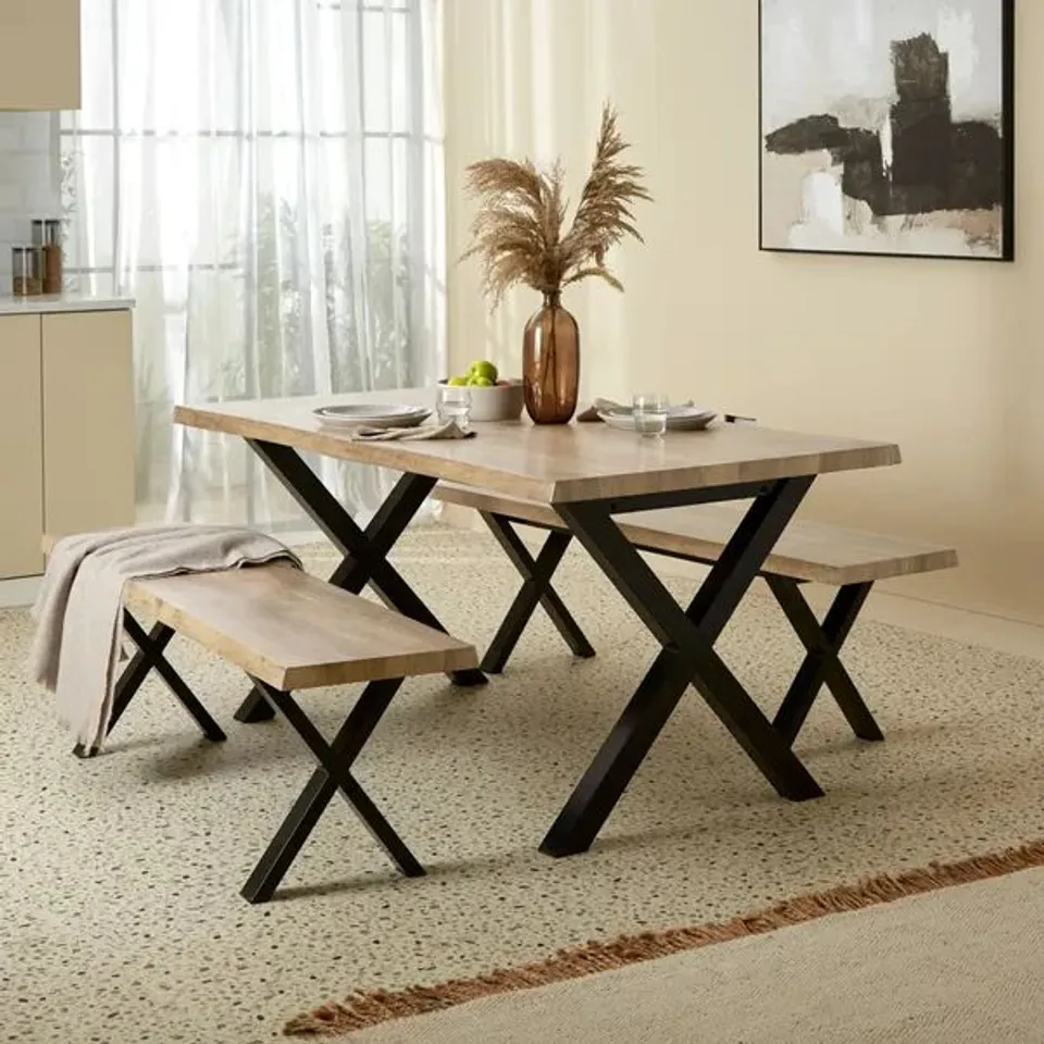 BOXED DUNELM EZRA DINING BENCH SET - LIGHT WOOD EFFECT (2 BOXES)