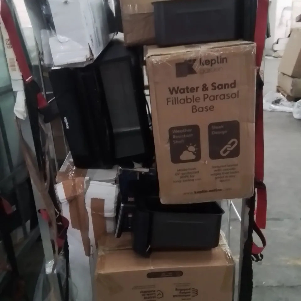 CAGE OF ASSORTED HOUSEHOLD GOODS AND PRODUCTS TO INCLUDE;FAN,AIR FRYER,VACUUM CLEANER,BOOSTER SEAT