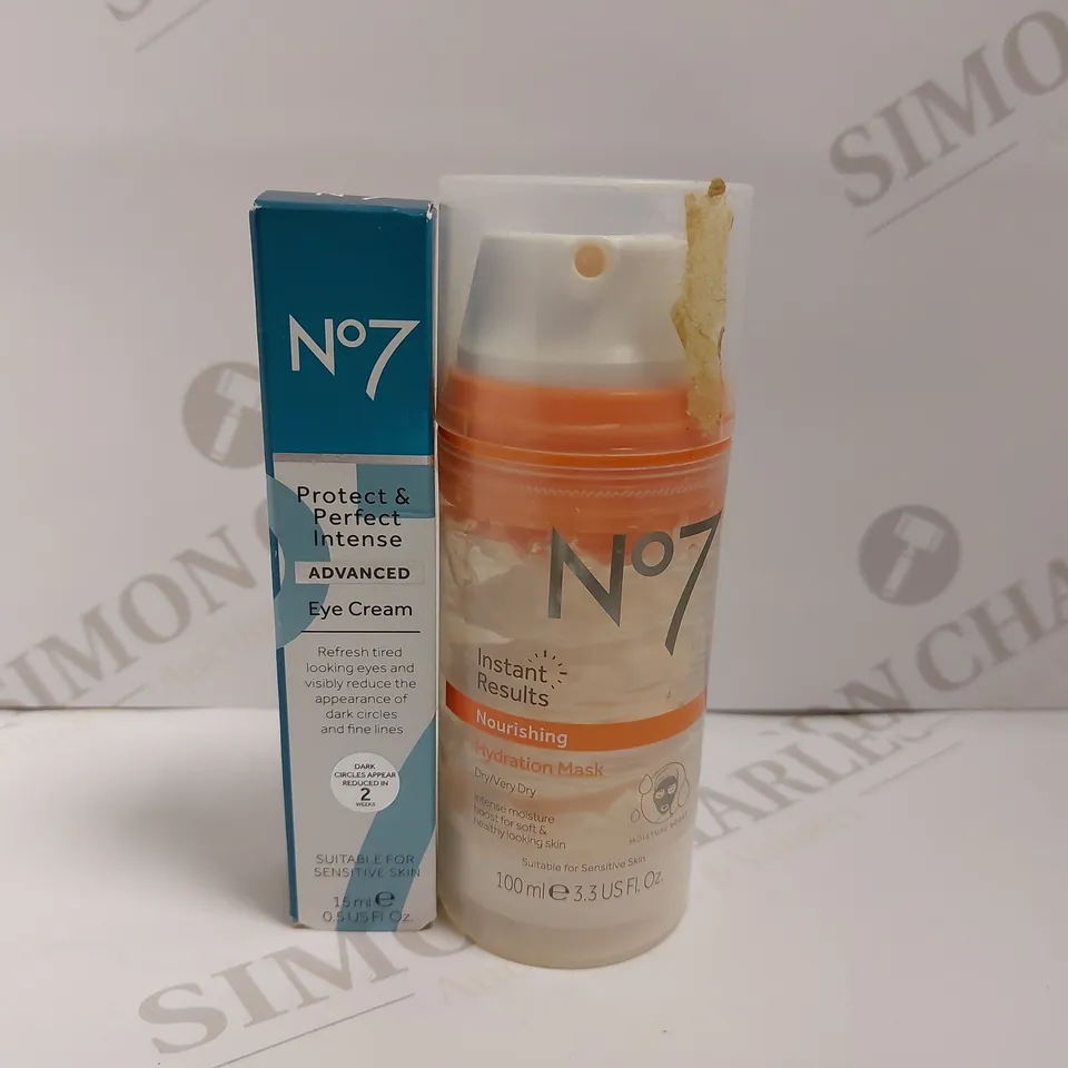 BOX OF 2 NO.7 ITEMS TO INCLUDE PROTECT AND PERFECT EYE CREAM AND NOURISHING HYDRATING MASK