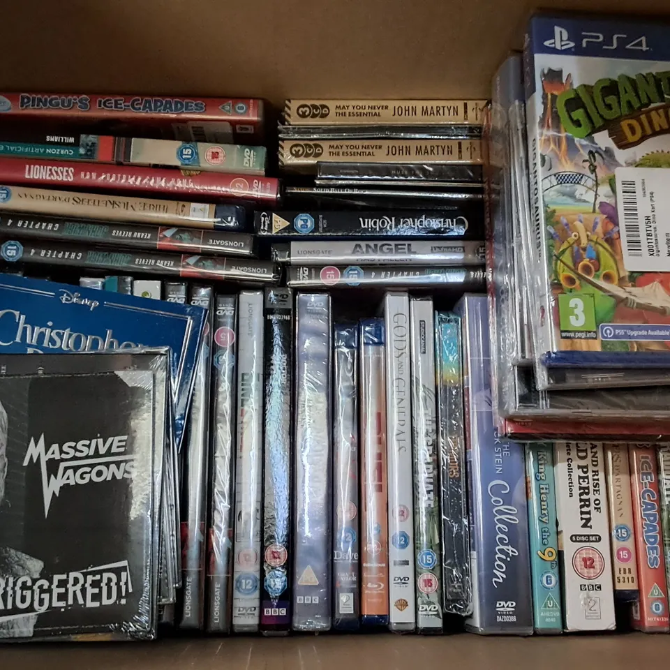 LOT OF APPROXIMATELY 50 ASSORTED MEDIA ITEMS TO INCLUDE GIGANTOSAURAUSE FOR PS4, JOHN WICK 4 DVD AND WEST SIDE STORY CD