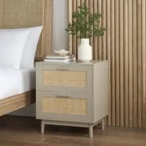 BOXED DUSK ISLA 2 DRAWER BEDSIDE TABLE - NATURAL 