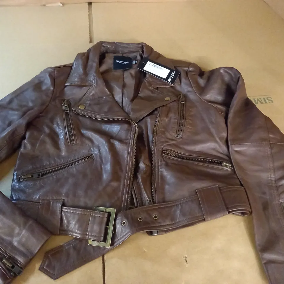NASTY GAL REAL LEATHER CROPPED BIKER JACKET - 10