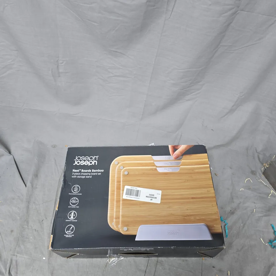 JOSEPH JOSEPH NEST BOARDS BAMBOO 3-PIECE CHOPPING BOARD SET WITH STORAGE STAND