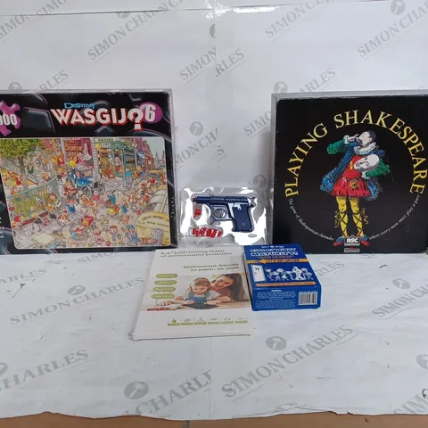 BOX OF APPROX 30 ASSORTED TOYS TO INCLUDE - DUNLOP PRO PADEL TENIS BALL - NUTT HEADS KIDS AGAINST MATURITY CARD GAME - SWAT MISSION SPUD GUN ECT