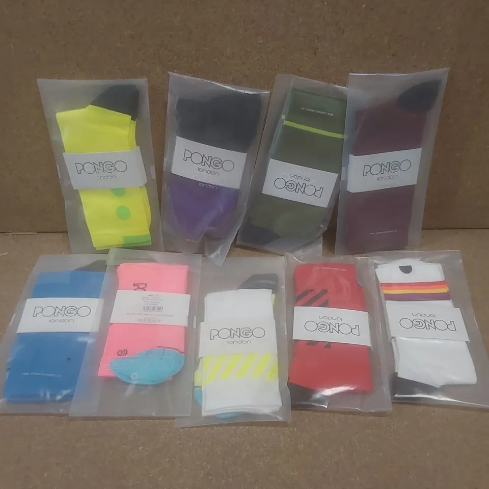 BOX TO CONTAIN A LARGE QUANTITY OF BRAND NEW PAIRS OF PONGO LONDON CYCLING SOCKS - COLOURS AND SIZES VARY // 1 PAIR PER PACK