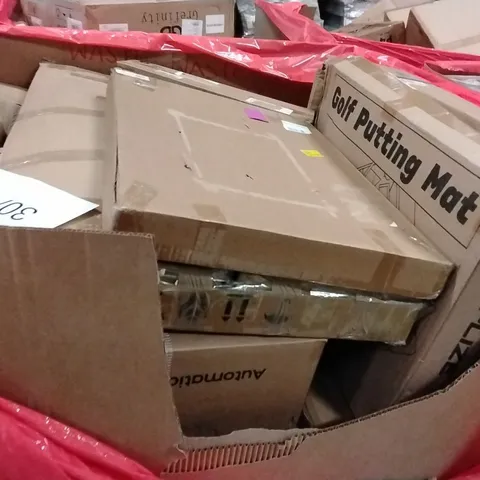 PALLET OF ASSORTED HOUSEHOLD GOODS AND PRODUCTS TO INCLUDE;GOLF PUTTING MAT,AUTOMATIC CAT LITTER BOX,PHOTO FRAME