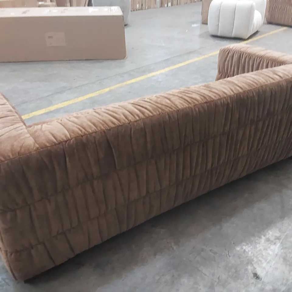 QUALITY DESIGNER PLAZA 4 SEATER VELORE FABRIC SOFA - BRONZE