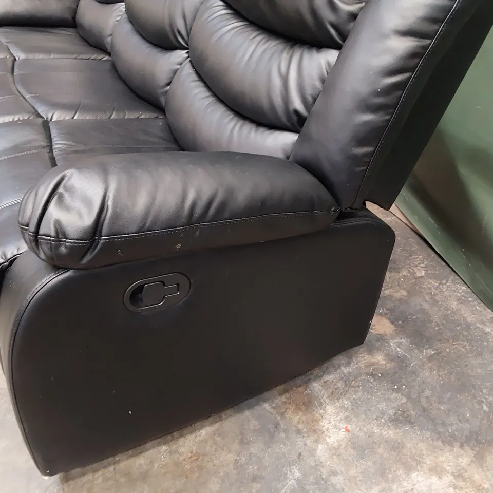 DESIGNER MANUAL RECLINING THREE SEATER SOFA BLACK LEATHER 