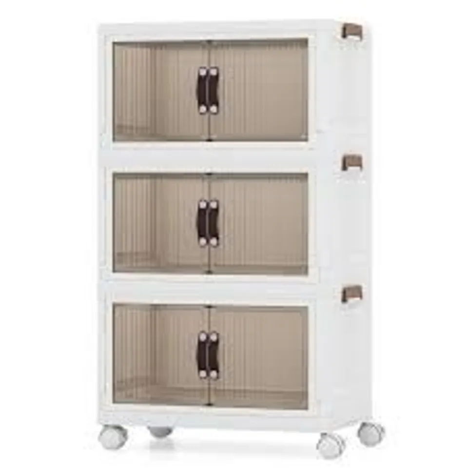 BOXED COSTWAY STACKABLE STORAGE BINS WITH LOCKABLE WHEELS - WHITE