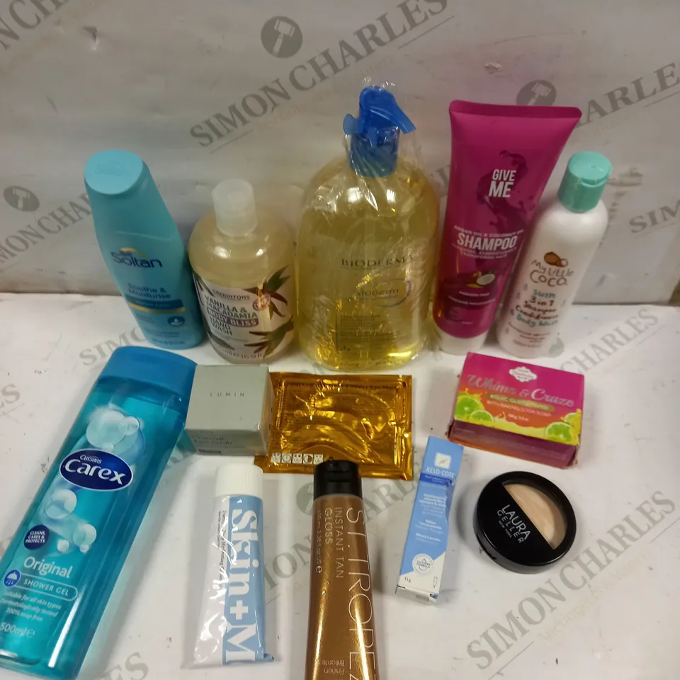 BOX OF APPROXIMATELY 20 ASSORTED HEALTH & BEAUTY PRODUCTS TO INCLUDE GIVE ME SHAMPOO, MY LITTLE COCO BODY WASH, SKIN+ME HYDRATING CLEANSER ETC 