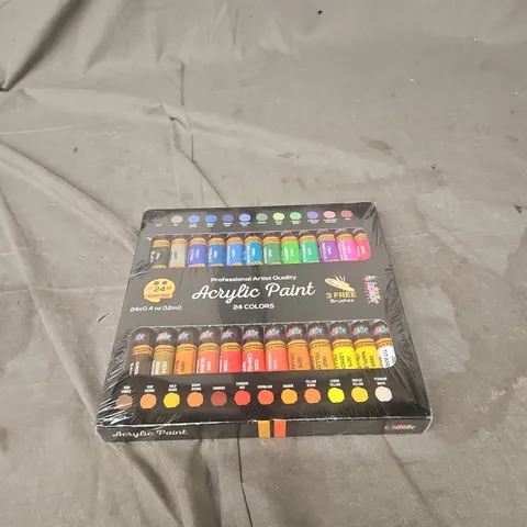 PROFESSIONAL ARTIST QUALITY ACRYLIC PAINT SET, 24 COLOURS PLUS 3 BRUSHES