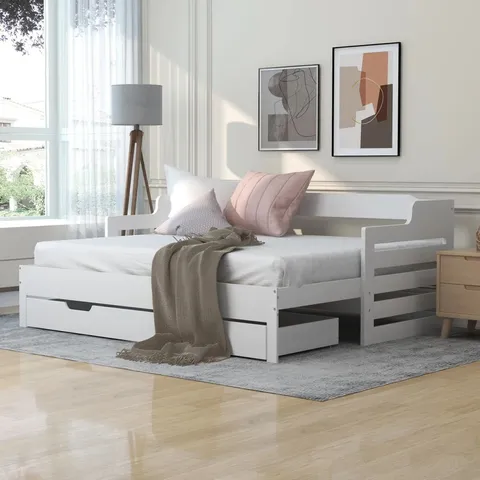 BOXED DELBY SINGLE SOLID WOOD DAYBED WITH TRUNDLE - WHITE (2 BOXES)