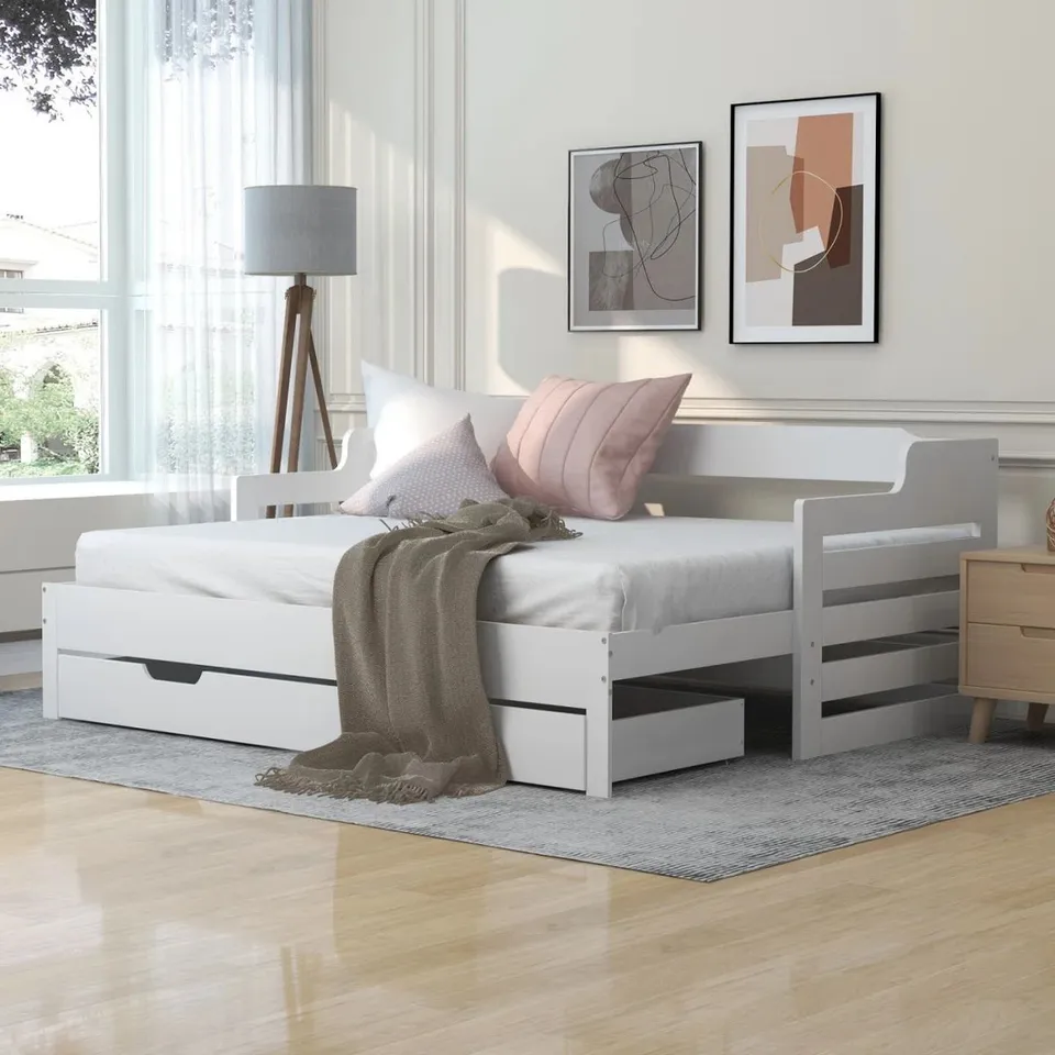 BOXED DELBY SINGLE SOLID WOOD DAYBED WITH TRUNDLE - WHITE (2 BOXES)
