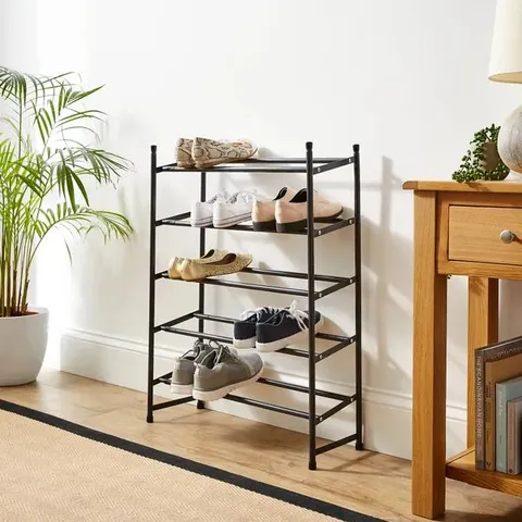 BOXED 5 TIER EXTENDABLE METAL SHOE RACK - GRAPHITE (1 BOX)
