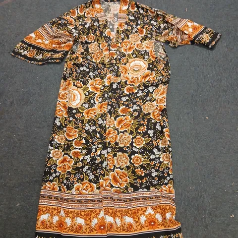 LARGE QUANTITY OF FLORAL PRINT WOMEN'S DRESS – BLACK WITH ORANGE FLOWERS 