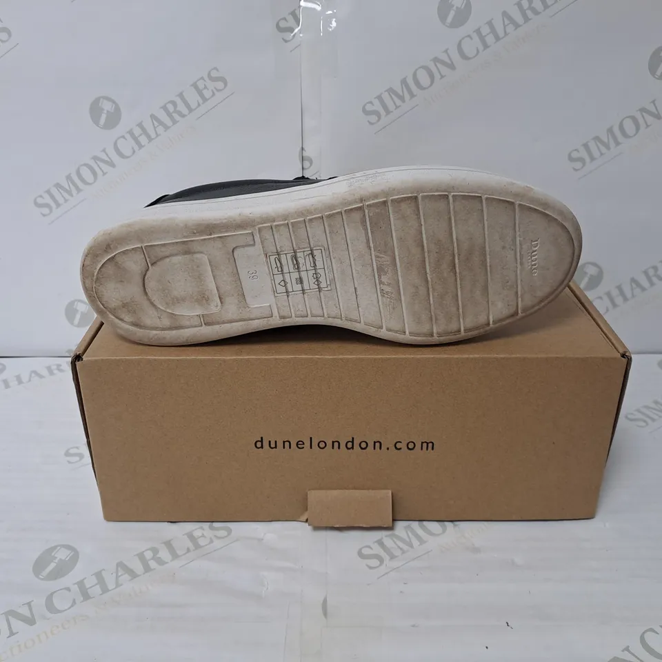 BOXED PAIR OF DUNE SLIP ON SHOES IN BLACK SIZE 6