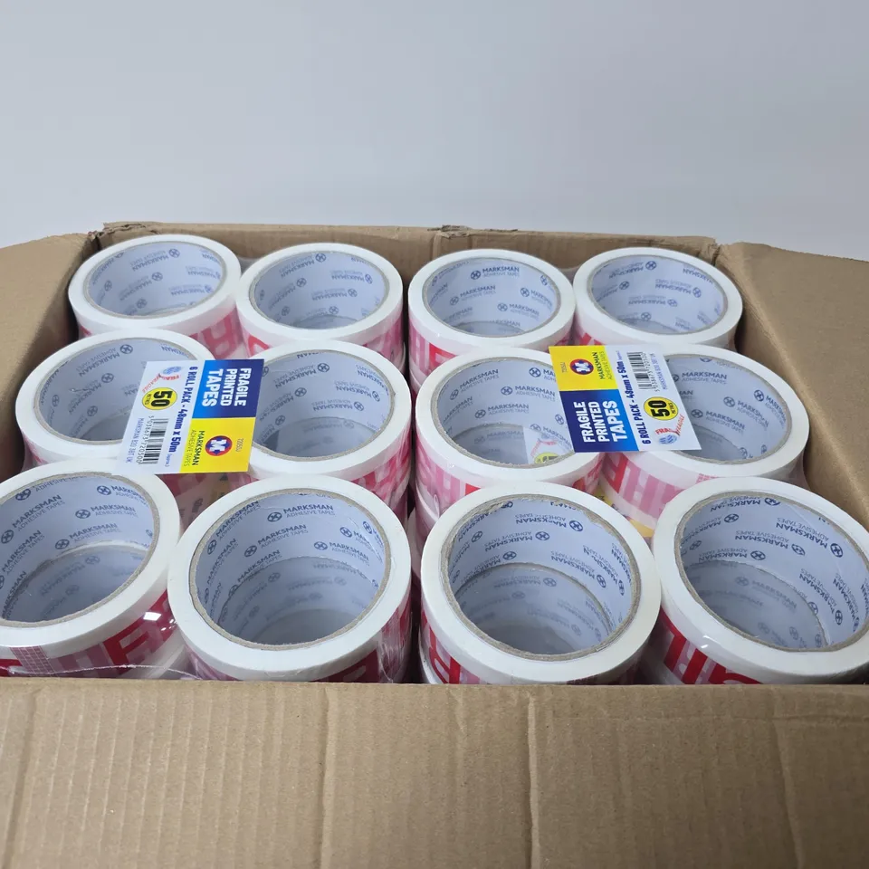  FRAGILE PRINTED TAPE ROLLS, 12 X 48MM X 50M (PACK OF 12)