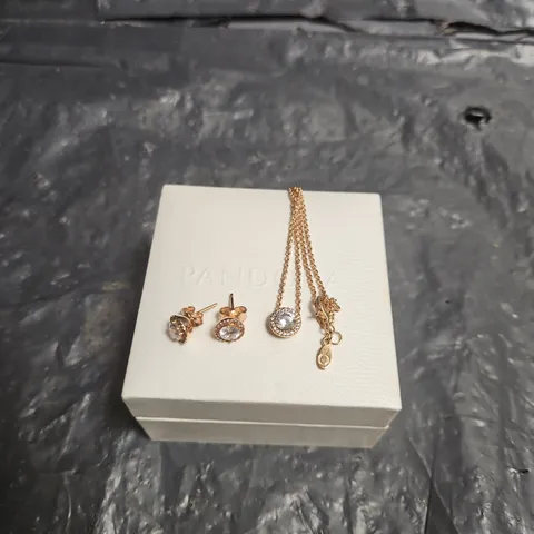 PANDORA ROSE NECKLACE WITH PENDANT & STUD EARRINGS SET - ALE R STAMP