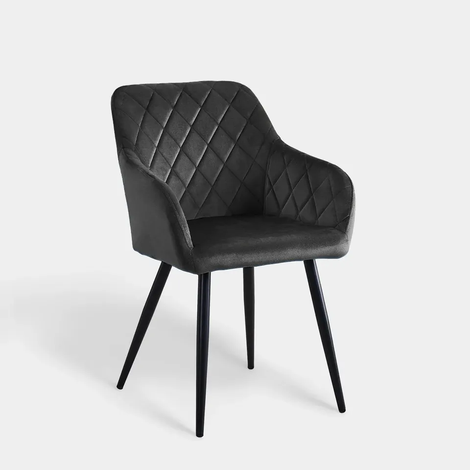 BOXED MOREE SET OF TWO GREY VELVET DINING CHAIRS (1 BOX)