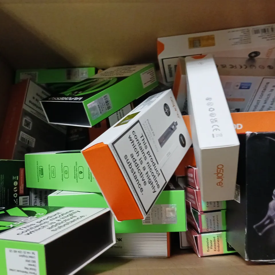 BOX OF APPROXIMATELY 18 ASSORTED E-CIGARETTES TO INCLUDE LOST VAPES, VAPORESSO, ASPIRE 