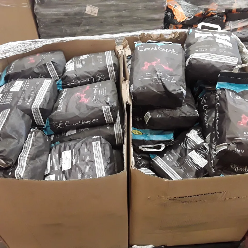 PALLET OF APPROXIMATELY 60 BAGS OF COCONUT BRIQUETTES CHARCOAL 