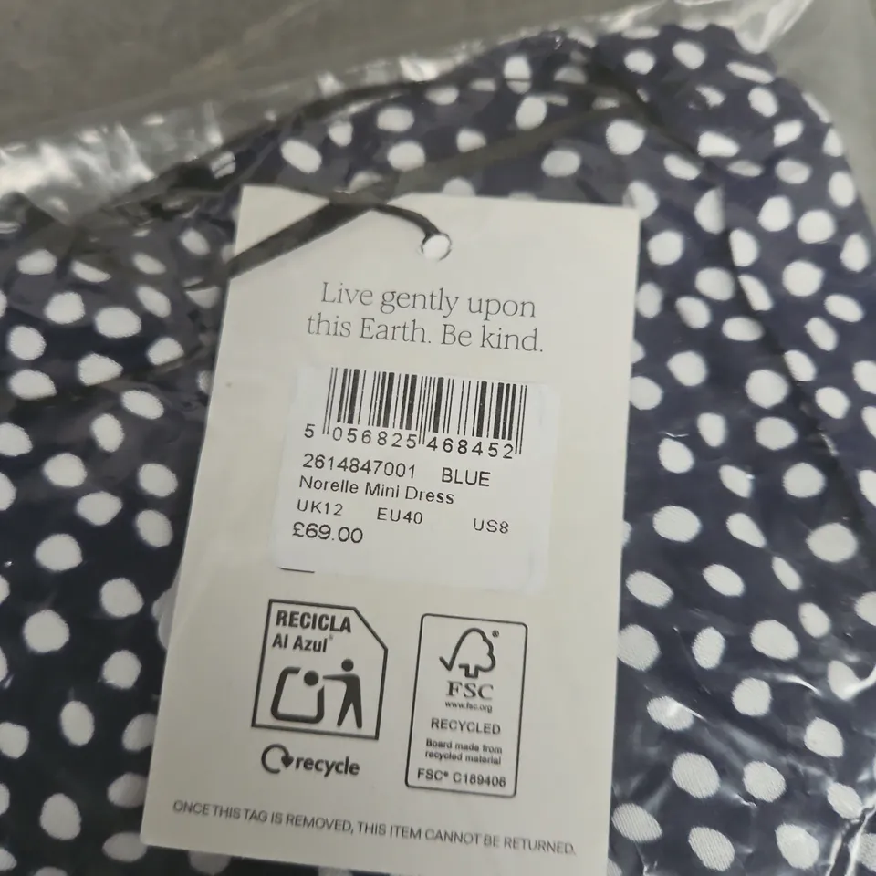 BAGGED NOBODYS CHILD NORELLE MINI DRESS –UK SIZE 12