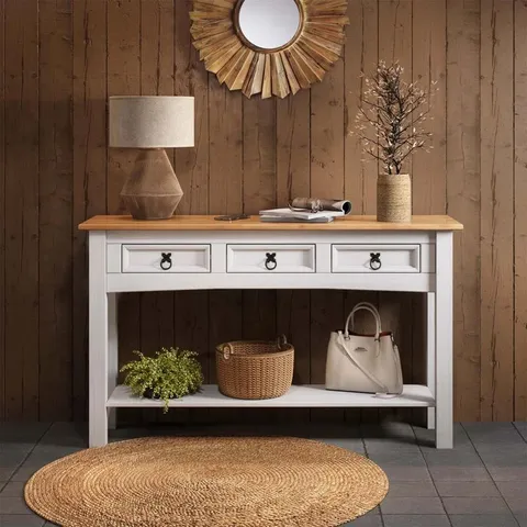 BOXED ANNAM SOLID WOOD CONSOLE TABLE - WHITE (1 BOX)