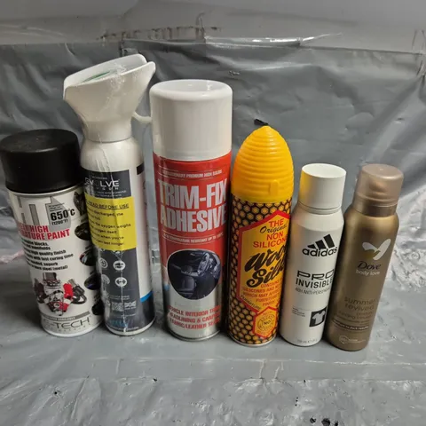 APPROXIMATELY 10 ASSORTED AEROSOLS TO INCLUDE ADIDAS, DOVE AND WOOD SILK