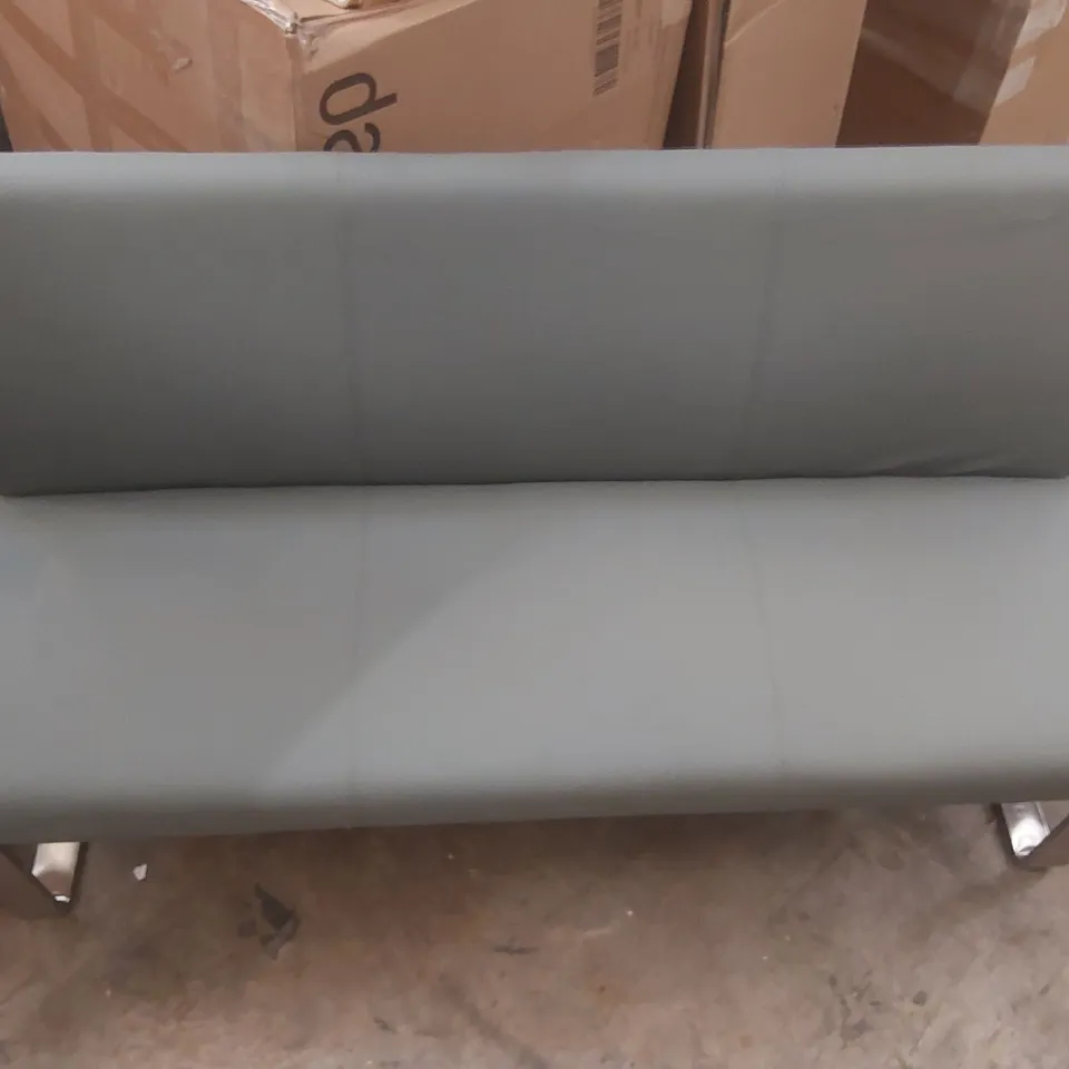 DANETTI LOOP 3 SEATER GREY FAUX LEATHER & STAINLESS STEEL DINING BENCH WITH BACKREST