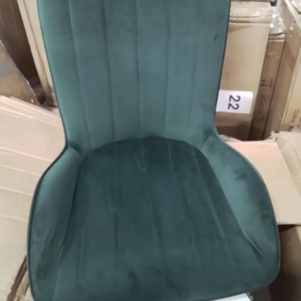 BOXED SET OF TWO MYRA MID CENTURY GREEN VELVET MODERN DINING CHAIRS 