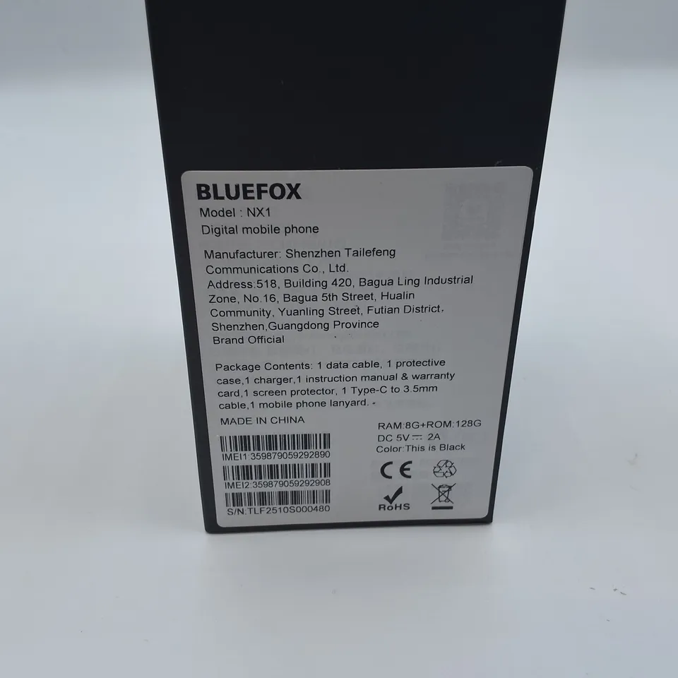 BOXED BLUEFOX NX18/128GB DIGITAL MOBILE PHONE IN BLACK