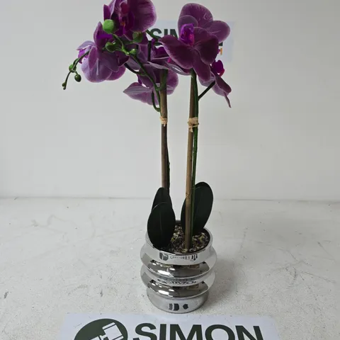 54CM PINK ORCHID IN SILVER CERAMIC POT – ARTIFICIAL