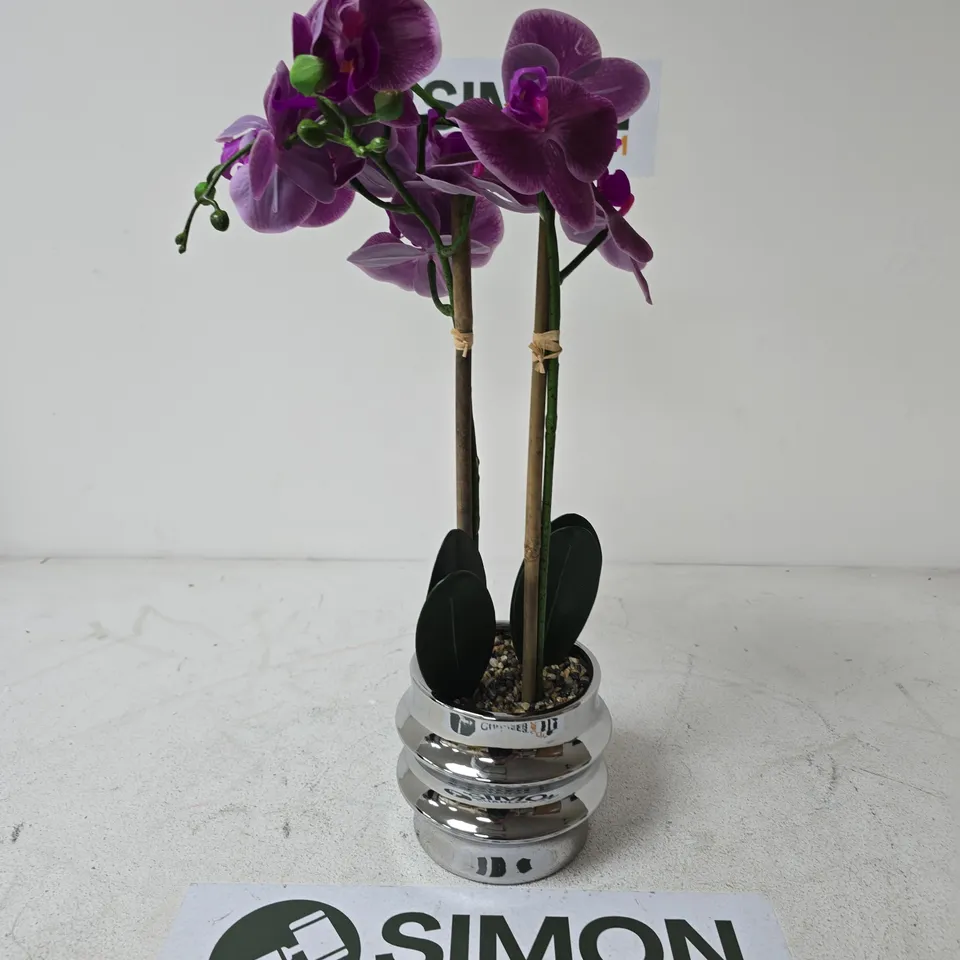 54CM PINK ORCHID IN SILVER CERAMIC POT – ARTIFICIAL